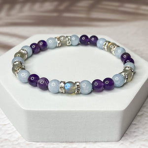 Pisces Zodiac 6mm Bead Bracelet -  Aquamarine, Amethyst & Labradorite