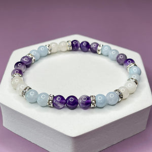 Aquarius Zodiac 6mm Bead Bracelet -  Aquamarine, Amethyst & Moonstone