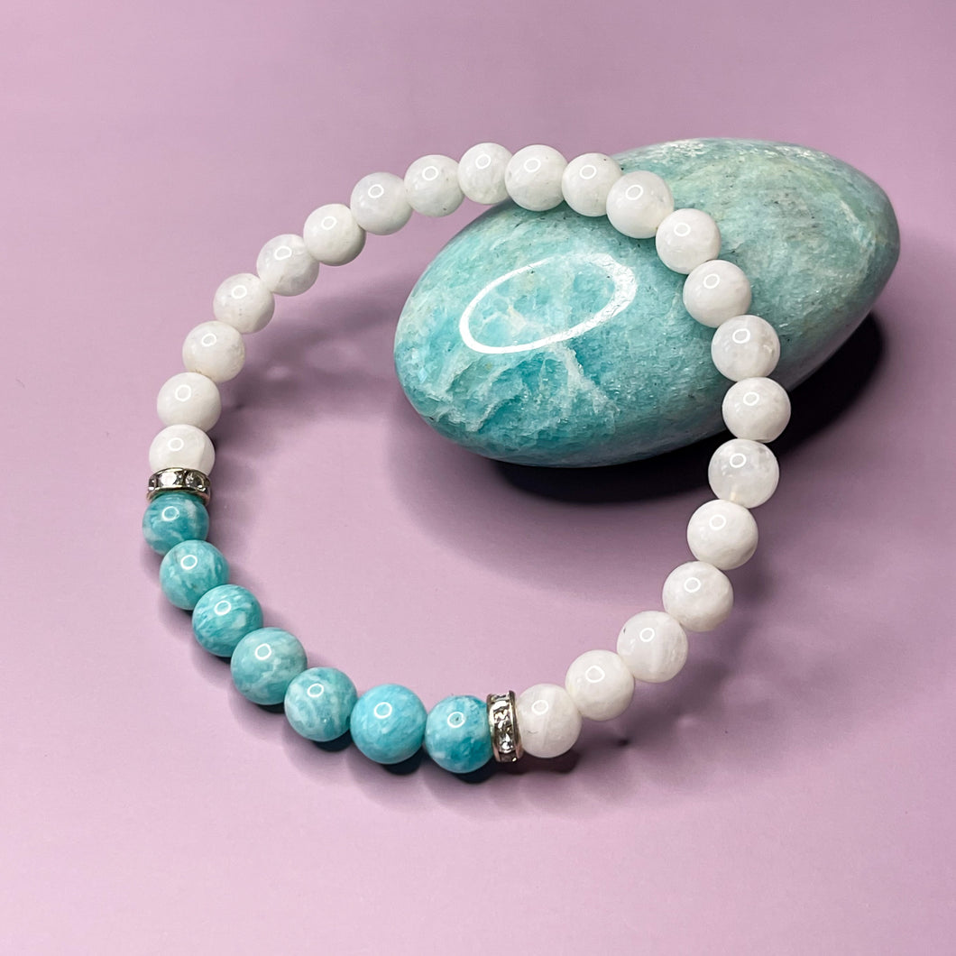 Soothing Energy - Amazonite & Moonstone 6mm Bead Bracelet