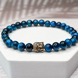 Blue Buddha- Blue Tiger Eye 6mm Bead Bracelet