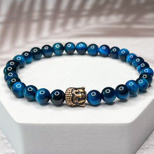 Blue Buddha- Blue Tiger Eye 6mm Bead Bracelet