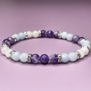 Aquarius Zodiac 6mm Bead Bracelet -  Aquamarine, Amethyst & Moonstone