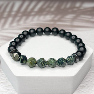 Faceted Kambala Jasper, Matte Onyx, & Hematite 8mm Bead Bracelet