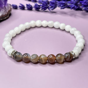 Moonstone & Botswana Agate 6mm Bead Bracelet