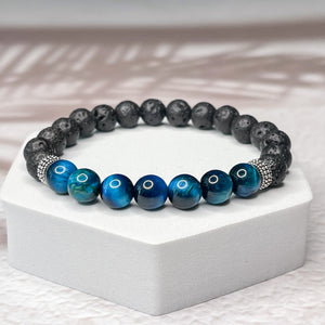 Healing Renewal - Blue Tiger Eye & Lava Stone 8mm Bead Bracelet