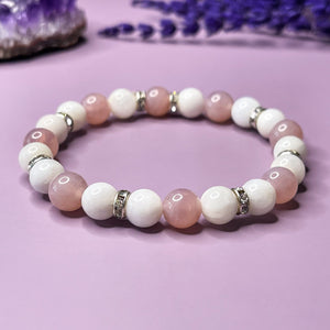 Soothing Love - Moonstone & Madagascar Rose Quartz 7mm Bead Bracelet