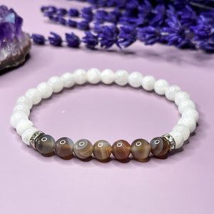 Moonstone & Botswana Agate 6mm Bead Bracelet