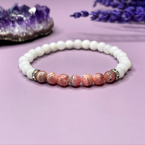 Intuition & Love - Rhodochrosite & Moonstone 6mm Bead Bracelet