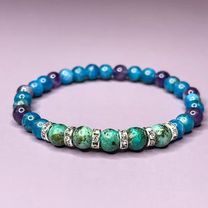 Sagittarius Zodiac 6mm Bead Bracelet -  African Turquoise, Apatite & Amethyst