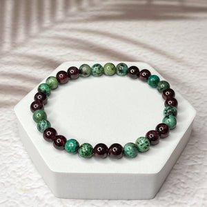 Sagittarius Zodiac 6mm Bead Bracelet -  African Turquoise & Garnet