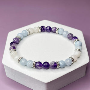 Aquarius Zodiac 6mm Bead Bracelet -  Aquamarine, Amethyst & Moonstone