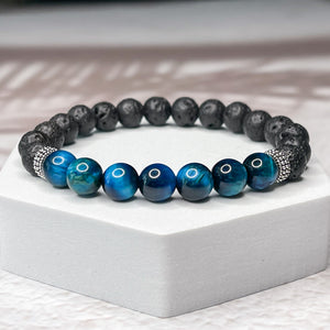 Healing Renewal - Blue Tiger Eye & Lava Stone 8mm Bead Bracelet