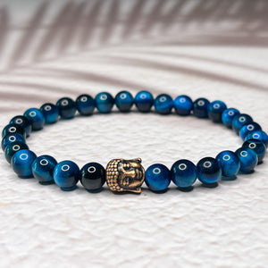 Blue Buddha- Blue Tiger Eye 6mm Bead Bracelet