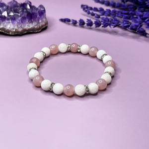 Soothing Love - Moonstone & Madagascar Rose Quartz 7mm Bead Bracelet