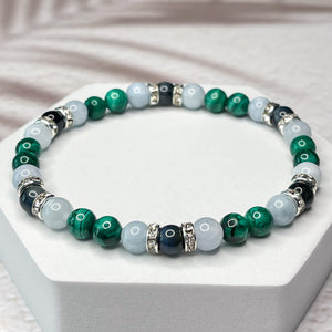 Scorpio Zodiac 6mm Bead Bracelet - Malachite, Aquamarine & Hawk's Eye