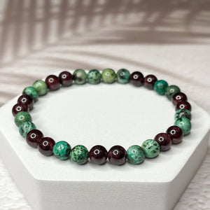 Sagittarius Zodiac 6mm Bead Bracelet -  African Turquoise & Garnet