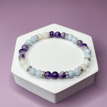 Load image into Gallery viewer, Aquarius Zodiac 6mm Bead Bracelet -  Aquamarine, Amethyst &amp; Moonstone
