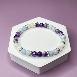 Aquarius Zodiac 6mm Bead Bracelet -  Aquamarine, Amethyst & Moonstone