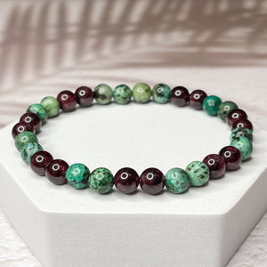 Sagittarius Zodiac 6mm Bead Bracelet -  African Turquoise & Garnet