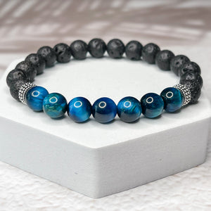 Healing Renewal - Blue Tiger Eye & Lava Stone 8mm Bead Bracelet