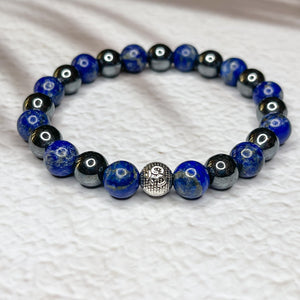 Men's Om 8mm Bead Bracelet - Hematite & Lapis Lazuli