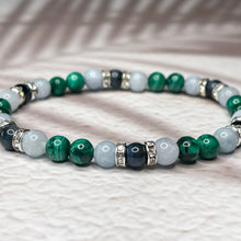 Load image into Gallery viewer, Scorpio Zodiac 6mm Bead Bracelet - Malachite, Aquamarine &amp; Hawk&#39;s Eye
