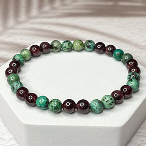 Sagittarius Zodiac 6mm Bead Bracelet -  African Turquoise & Garnet