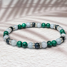 Load image into Gallery viewer, Scorpio Zodiac 6mm Bead Bracelet - Malachite, Aquamarine &amp; Hawk&#39;s Eye
