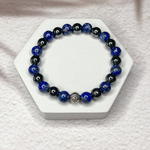 Men's Om 8mm Bead Bracelet - Hematite & Lapis Lazuli