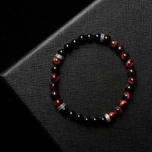 Fearless Passion - Red Tiger Eye & Onyx 6mm Bead Bracelet