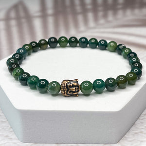 Wealthy Buddha - Moss Agate 6mm Bead Bracelet