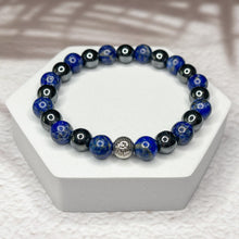 Load image into Gallery viewer, Men&#39;s Om 8mm Bead Bracelet - Hematite &amp; Lapis Lazuli
