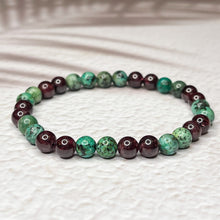 Load image into Gallery viewer, Sagittarius Zodiac 6mm Bead Bracelet -  African Turquoise &amp; Garnet
