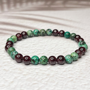 Sagittarius Zodiac 6mm Bead Bracelet -  African Turquoise & Garnet