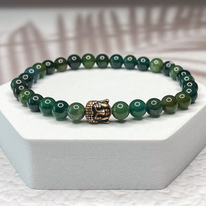 Wealthy Buddha - Moss Agate 6mm Bead Bracelet