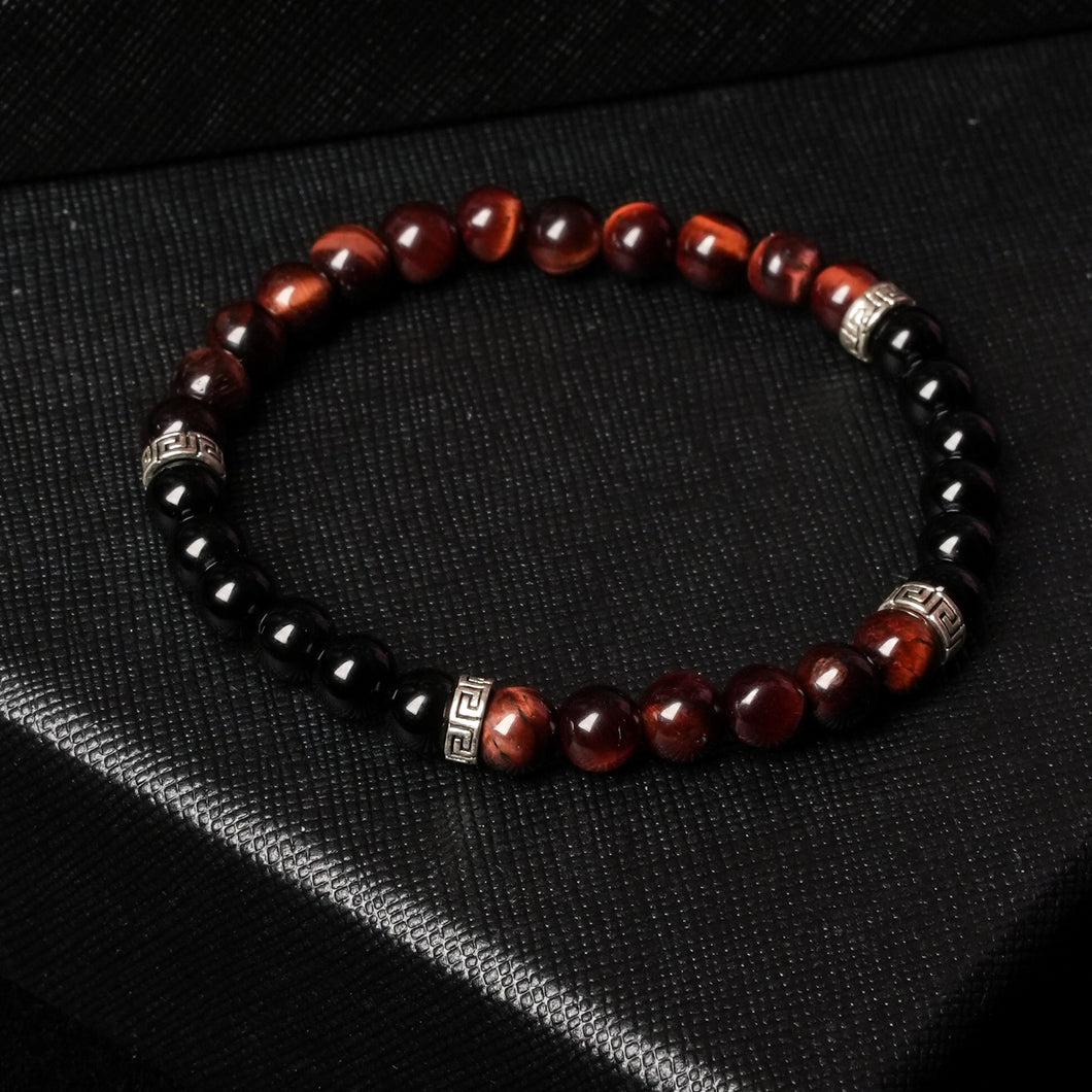 Fearless Passion - Red Tiger Eye & Onyx 6mm Bead Bracelet