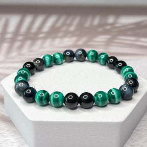 Scorpio Zodiac 8mm Bead Bracelet - Malachite, Obsidian & Hawk's Eye