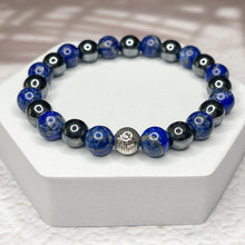 Load image into Gallery viewer, Men&#39;s Om 8mm Bead Bracelet - Hematite &amp; Lapis Lazuli
