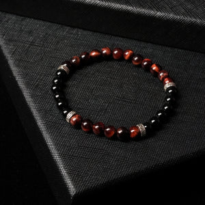 Fearless Passion - Red Tiger Eye & Onyx 6mm Bead Bracelet