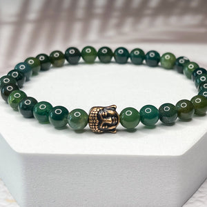 Wealthy Buddha - Moss Agate 6mm Bead Bracelet