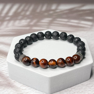 Creative Force - Red Tiger Eye & Lava Stone 8mm Bead Bracelet