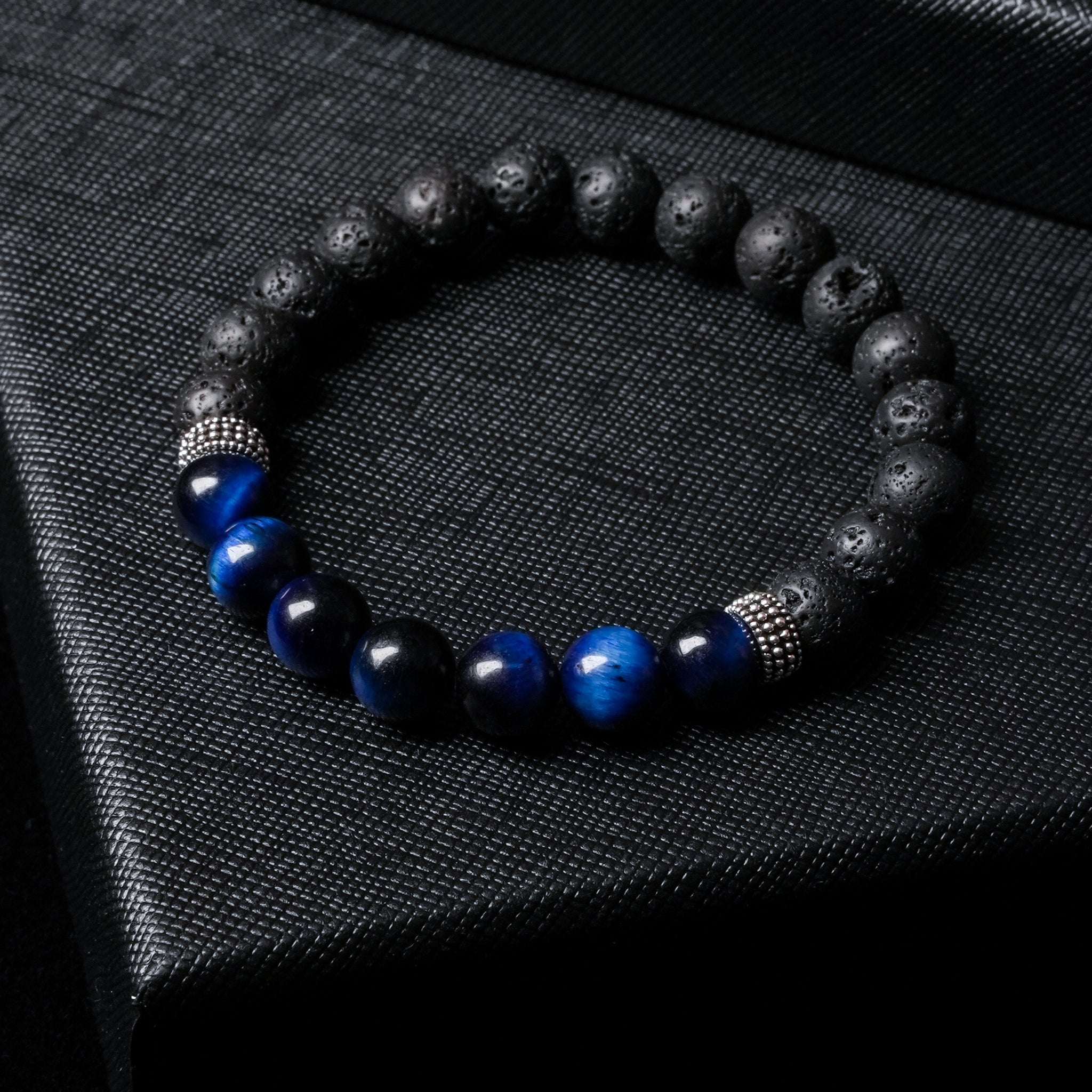Mens Beaded Bracelets, 8mm Natural Blue Tiger Eye Bracelets Men Lava Rock  Bracelets for Men Letter
