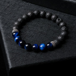 Calm Wisdom - Blue Tiger Eye & Lava Stone 8mm Bead Bracelet