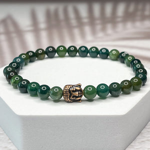 Wealthy Buddha - Moss Agate 6mm Bead Bracelet