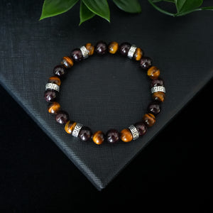 Passionate Energy - Garnet & Tiger Eye 8mm Bead Bracelet