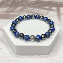 Load image into Gallery viewer, Men&#39;s Om 8mm Bead Bracelet - Hematite &amp; Lapis Lazuli
