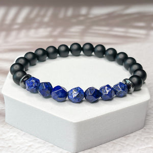 Faceted Lapis Lazuli, Matte Onyx, & Hematite 8mm Bead