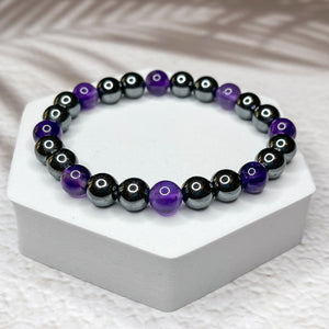 Spiritual Harmony - Hematite & Amethyst 8mm Bead Bracelet.