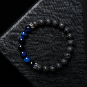 Calm Wisdom - Blue Tiger Eye & Lava Stone 8mm Bead Bracelet