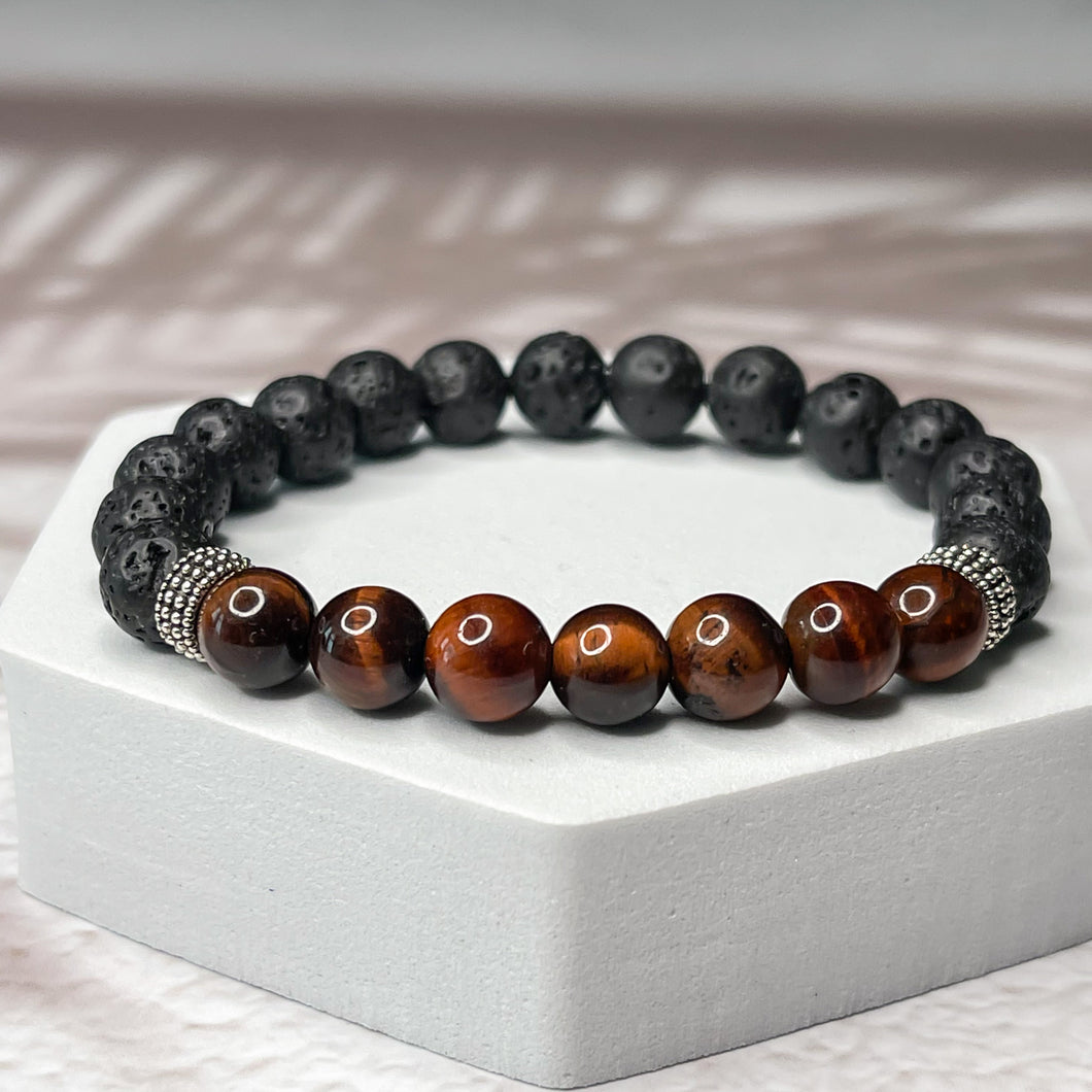 Creative Force - Red Tiger Eye & Lava Stone 8mm Bead Bracelet